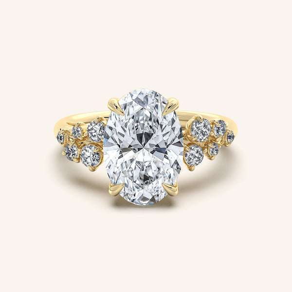 Oval Floral Accent Engagement Ring | 18k Yellow Gold
