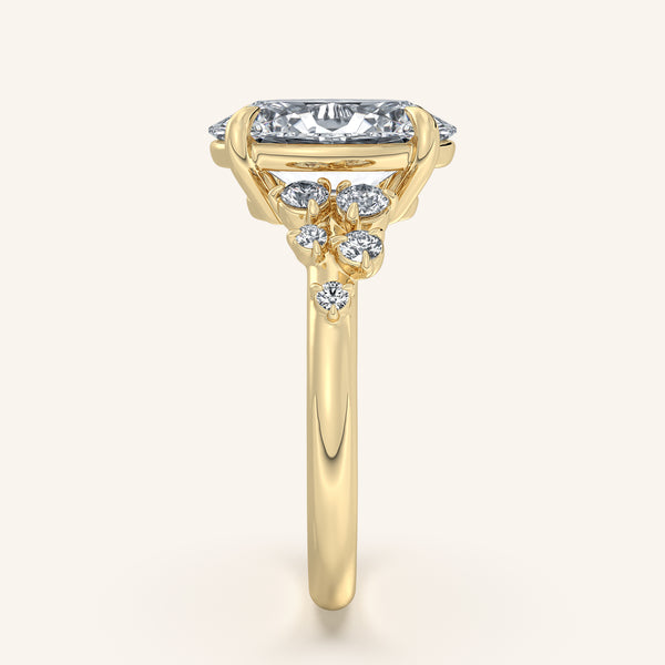 Oval Floral Accent Engagement Ring | 18k Yellow Gold