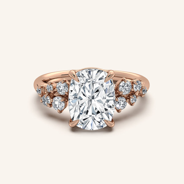 Cushion Floral Accent Engagement Ring | 18k Rose Gold