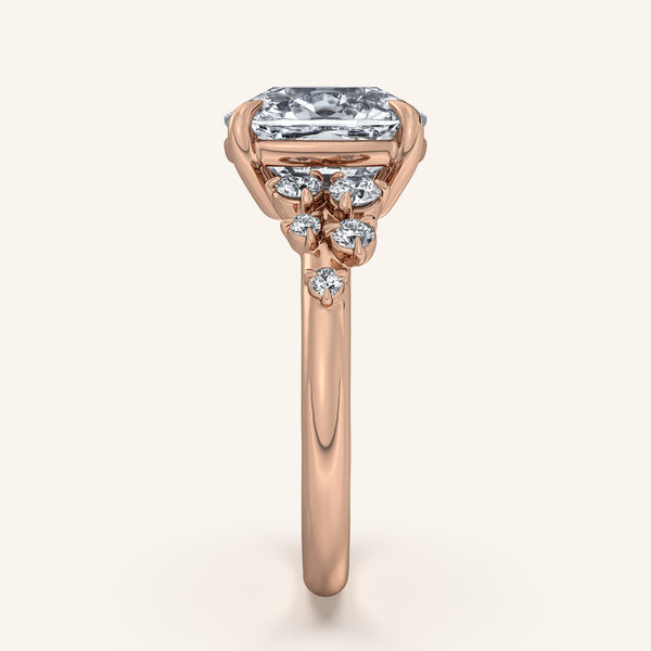Cushion Floral Accent Engagement Ring | 18k Rose Gold