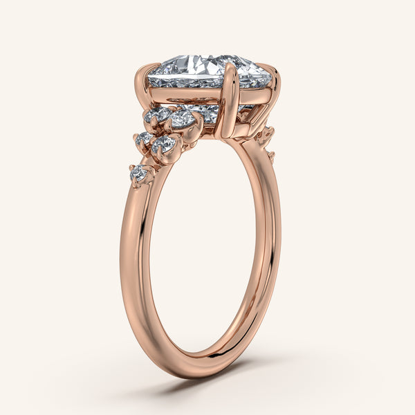 Cushion Floral Accent Engagement Ring | 18k Rose Gold