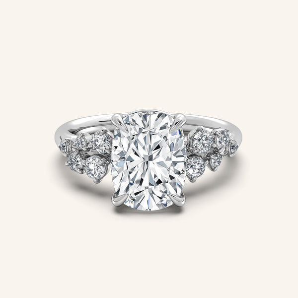 Cushion Floral Accent Engagement Ring | Platinum