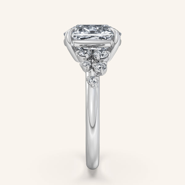 Cushion Floral Accent Engagement Ring | 18k White Gold