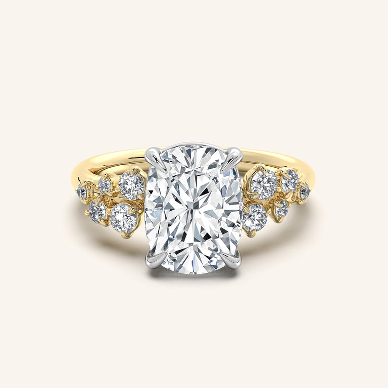 Image for Cushion Floral Accent Engagement Ring | 14k Two Tone