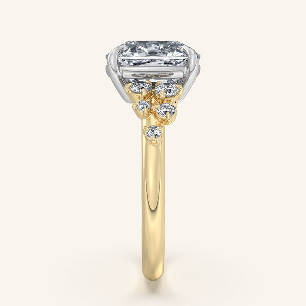 Cushion Floral Accent Engagement Ring | 18k Two Tone