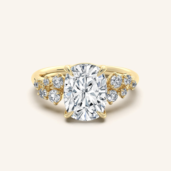Cushion Floral Accent Engagement Ring | 18k Yellow Gold