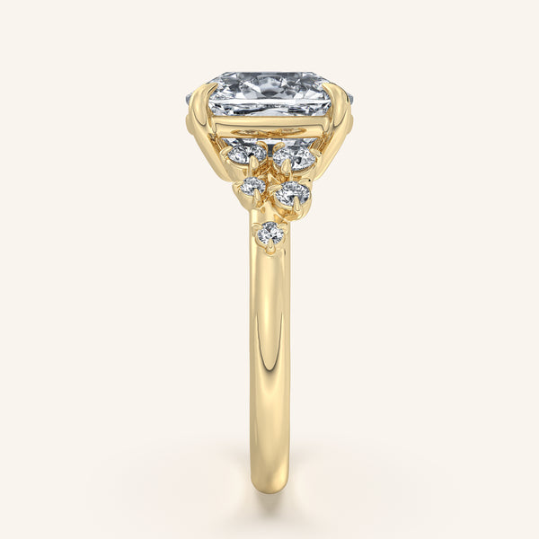 Cushion Floral Accent Engagement Ring | 18k Yellow Gold