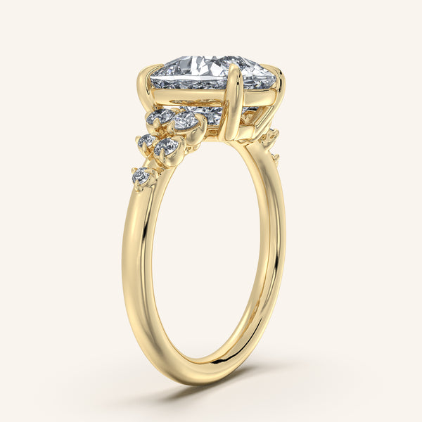 Cushion Floral Accent Engagement Ring | 18k Yellow Gold