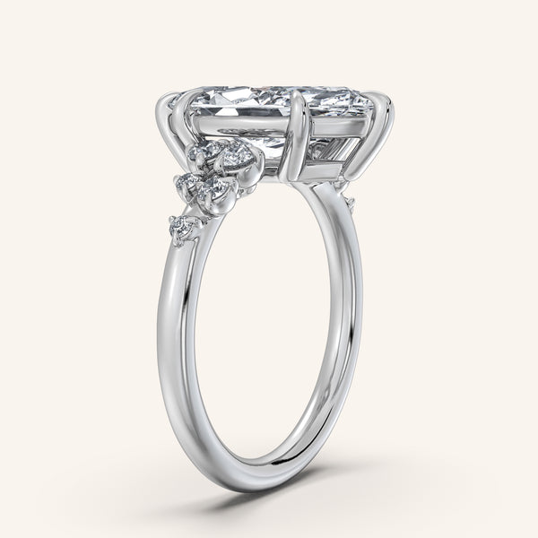 Marquise Floral Accent Engagement Ring | 18k White Gold
