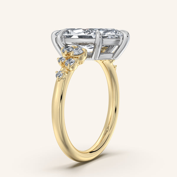 Marquise Floral Accent Engagement Ring | 18k Two Tone