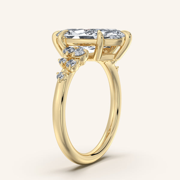 Marquise Floral Accent Engagement Ring | 14k Yellow Gold