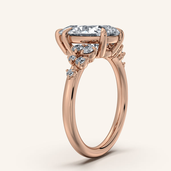 Pear Shape Floral Accent Engagement Ring | 14k Rose Gold