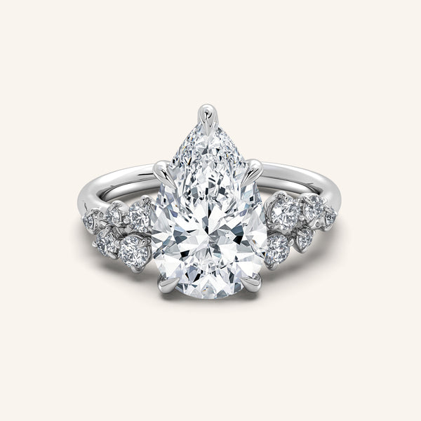 Floral Accent Engagement Ring | 18k White Gold