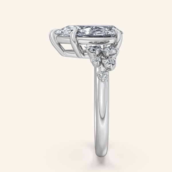 Pear Shape Floral Accent Engagement Ring | 18k White Gold
