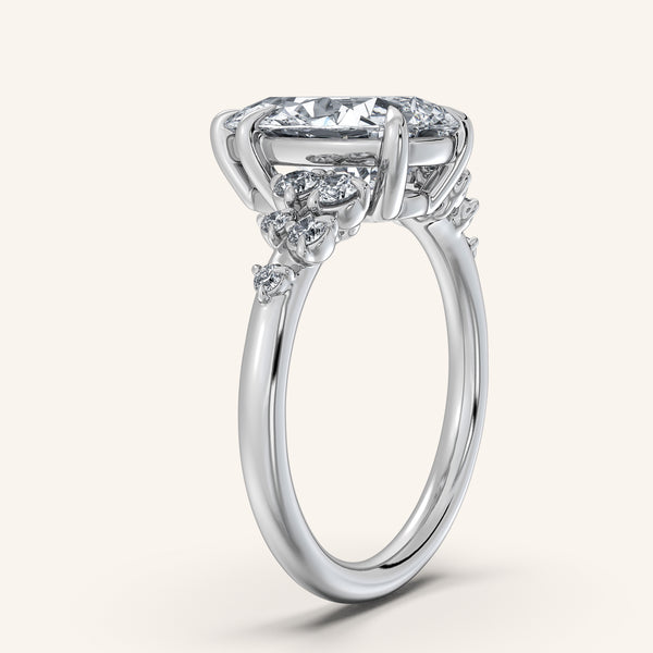 Pear Shape Floral Accent Engagement Ring | 18k White Gold