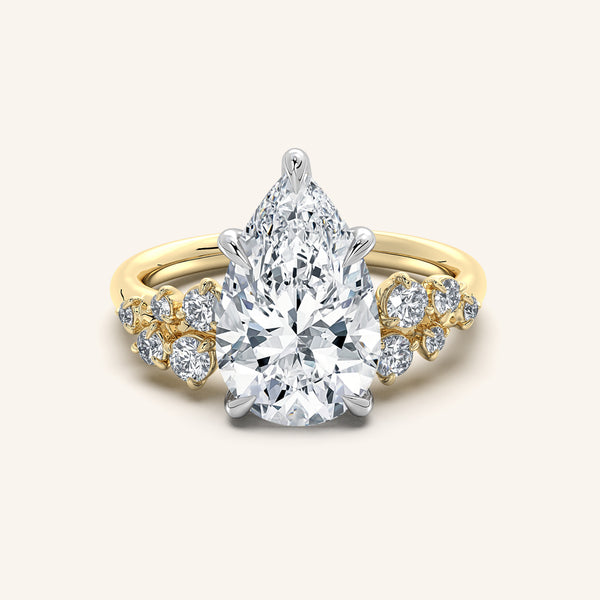 Pear Shape Floral Accent Engagement Ring | 18k Two Tone