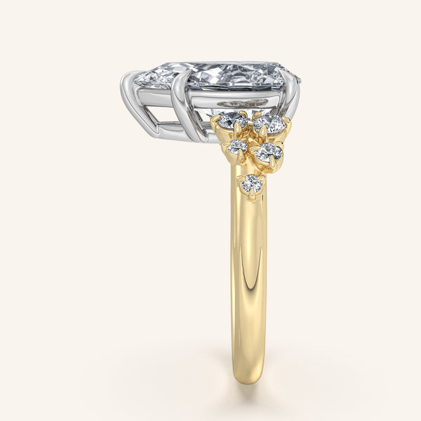 Pear Shape Floral Accent Engagement Ring | 18k Two Tone