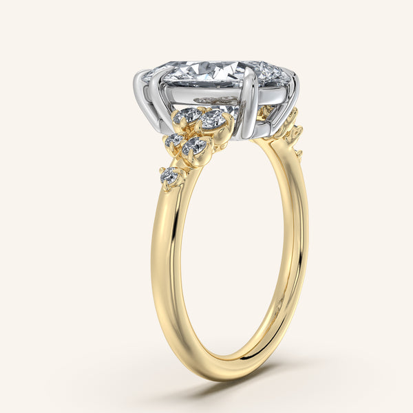 Pear Shape Floral Accent Engagement Ring | 18k Two Tone