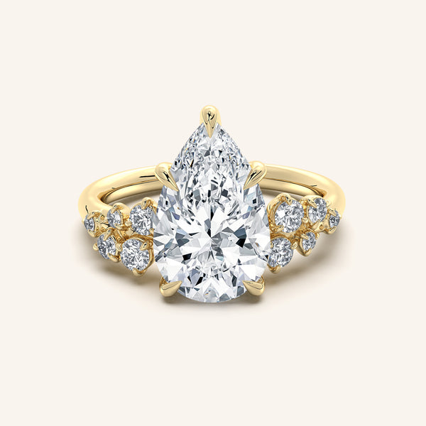 Pear Shape Floral Accent Engagement Ring | 18k Yellow Gold