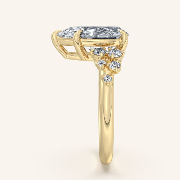 Pear Shape Floral Accent Engagement Ring | 18k Yellow Gold
