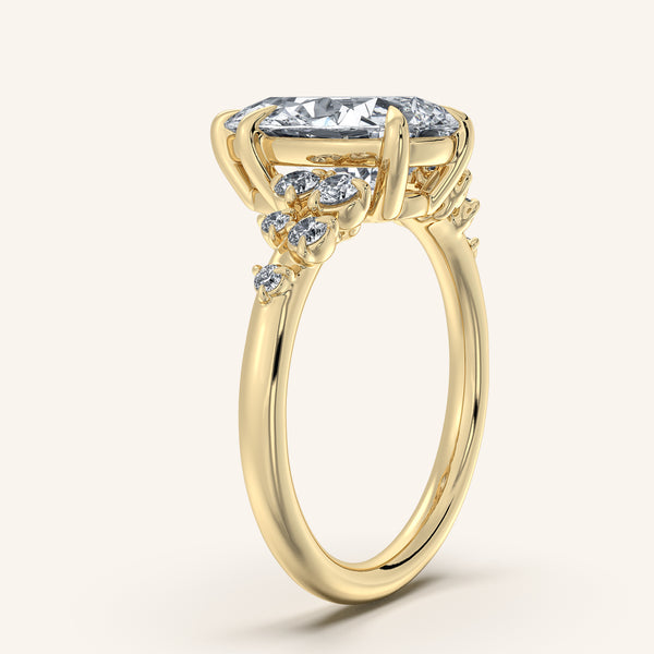 Pear Shape Floral Accent Engagement Ring | 18k Yellow Gold