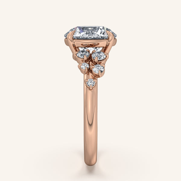 Round Floral Accent Engagement Ring | 18k Rose Gold