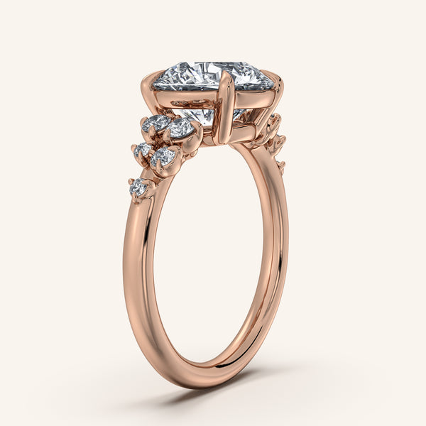 Round Floral Accent Engagement Ring | 18k Rose Gold