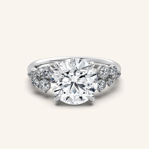 Round Floral Accent Engagement Ring | 18k White Gold