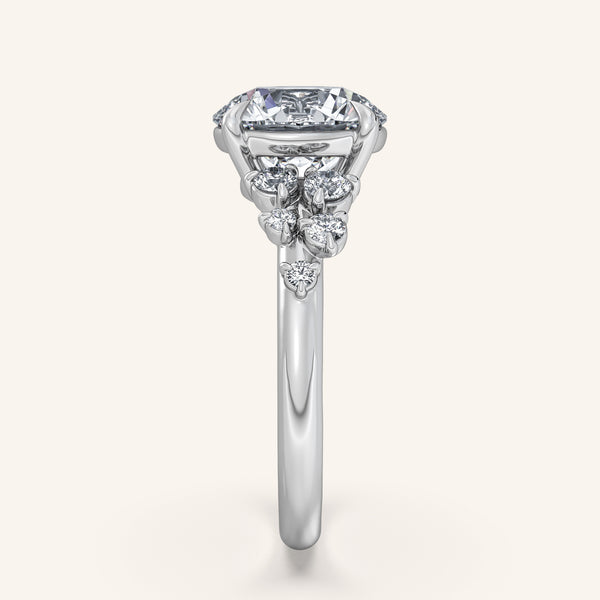Round Floral Accent Engagement Ring | Platinum
