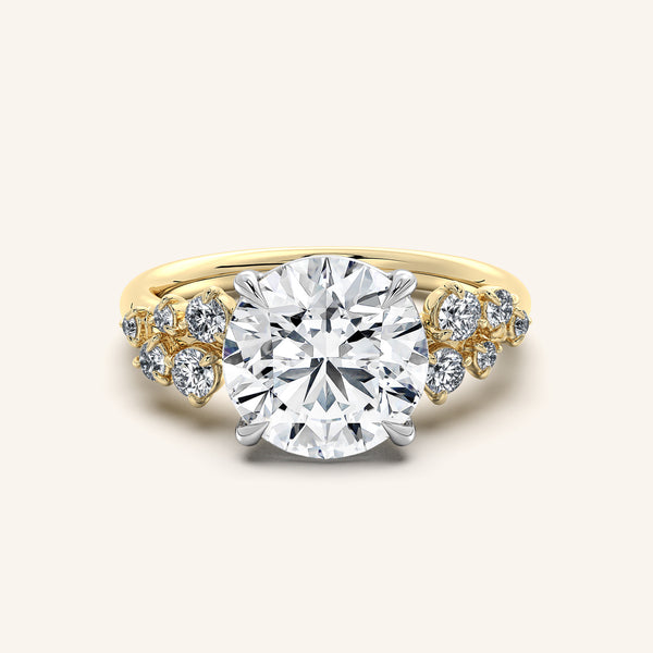 Round Floral Accent Engagement Ring | 18k Two Tone