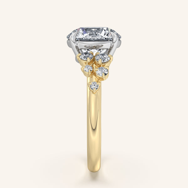 Round Floral Accent Engagement Ring | 18k Two Tone
