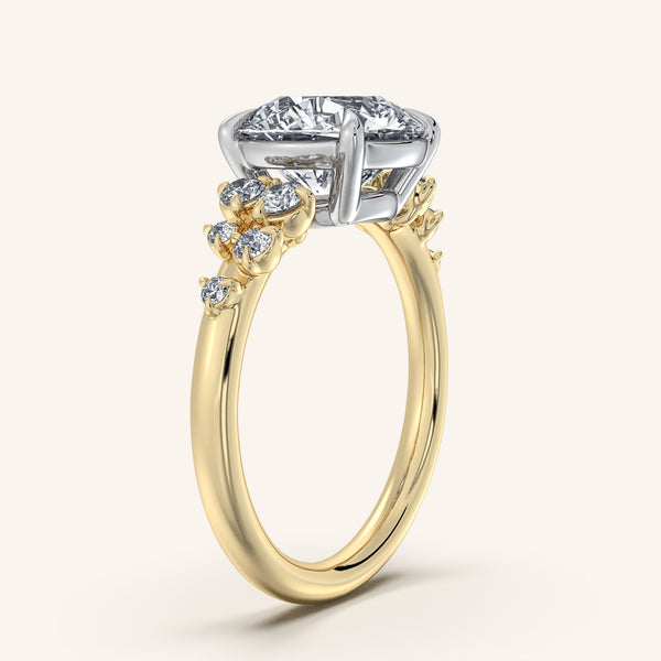 Round Floral Accent Engagement Ring | 18k Two Tone