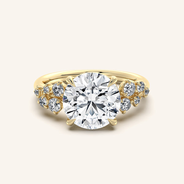 Round Floral Accent Engagement Ring | 18k Yellow Gold