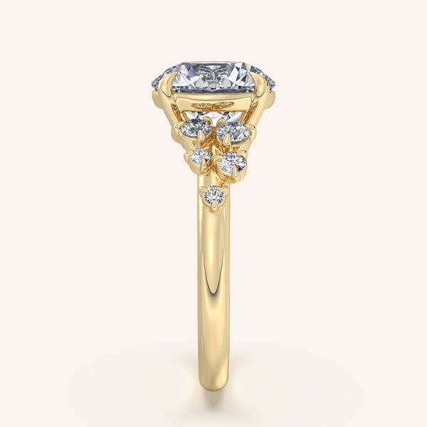 Round Floral Accent Engagement Ring | 18k Yellow Gold