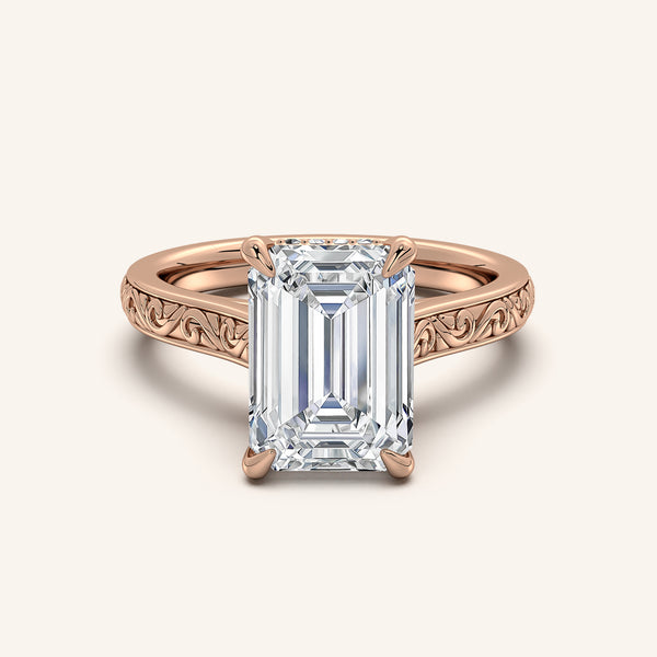 Engraved Cathedral Engagement Ring | 18k Rose Gold