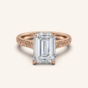 Image for Emerald Engraved Cathedral Engagement Ring | 14k Rose Gold