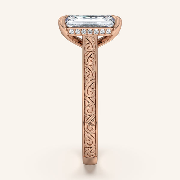 Engraved Cathedral Engagement Ring | 14k Rose Gold
