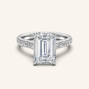 Image for Emerald Engraved Cathedral Engagement Ring | 14k White Gold