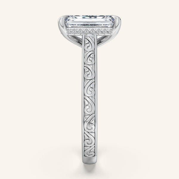 Engraved Cathedral Engagement Ring | 14k White Gold
