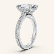 Image for Emerald Engraved Cathedral Engagement Ring | 18k White Gold