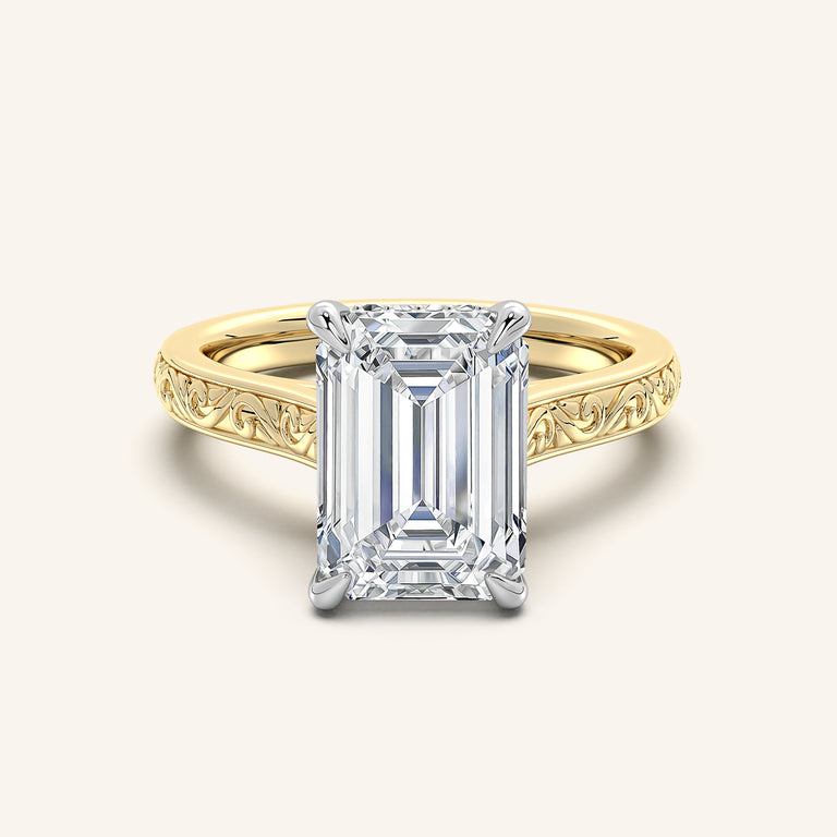 Image for Engraved Cathedral Engagement Ring | 18k Two Tone