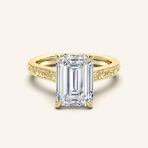 Engraved Cathedral Engagement Ring | 14k Yellow Gold
