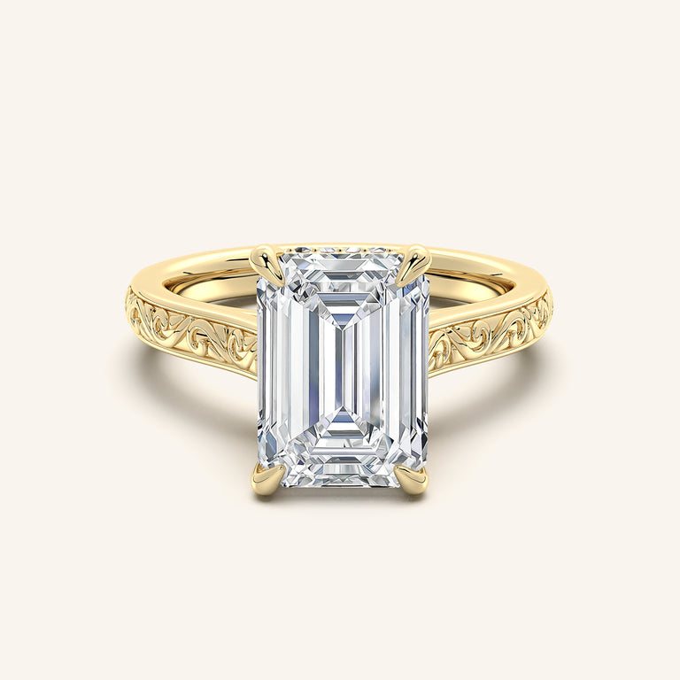 Image for Engraved Cathedral Engagement Ring | 18k Yellow Gold