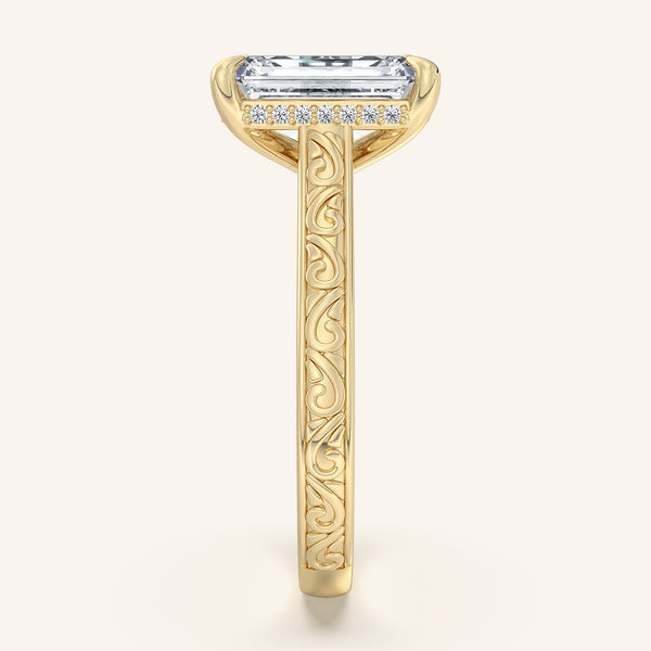 Engraved Cathedral Engagement Ring | 14k Yellow Gold
