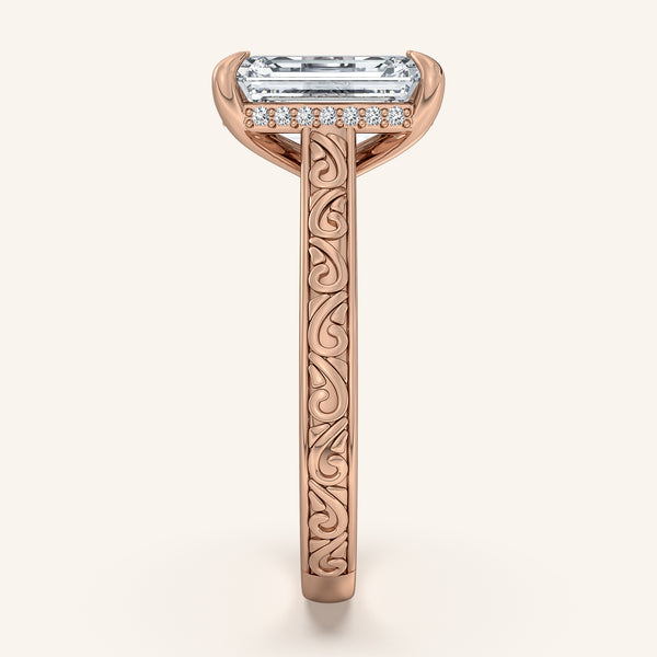 Engraved Cathedral Engagement Ring | 14k Rose Gold