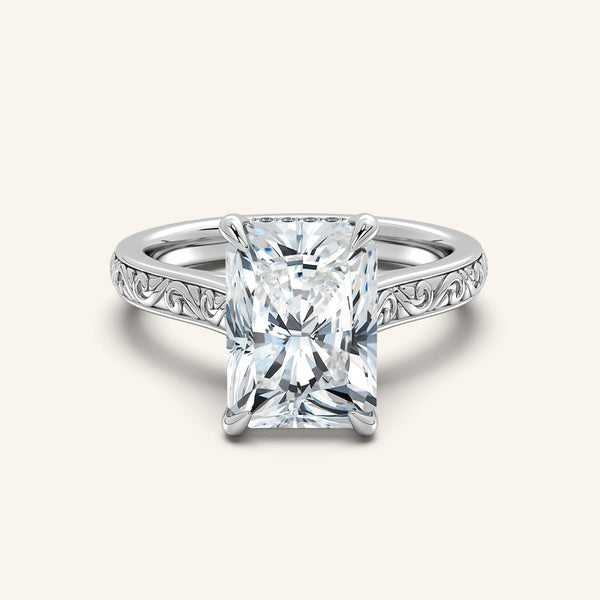 Engraved Cathedral Engagement Ring | 18k White Gold