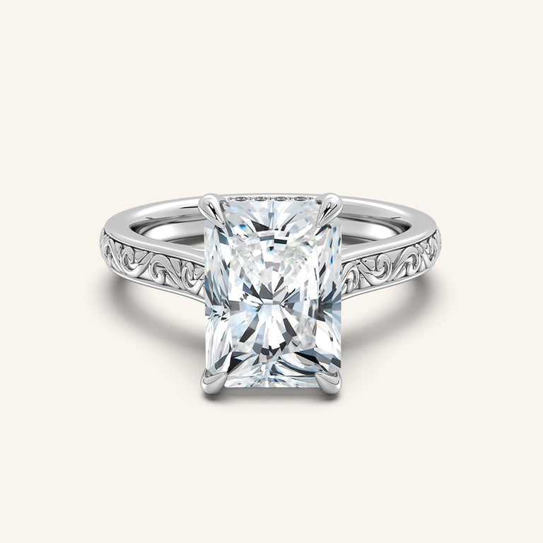 Image for Radiant Engraved Cathedral Engagement Ring | Platinum