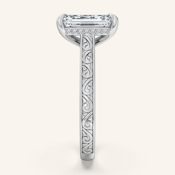 Engraved Cathedral Engagement Ring | 14k White Gold