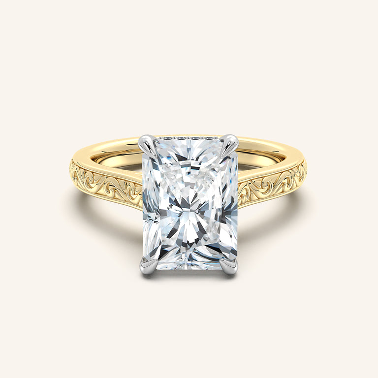Image for Engraved Cathedral Engagement Ring | 18k Two Tone