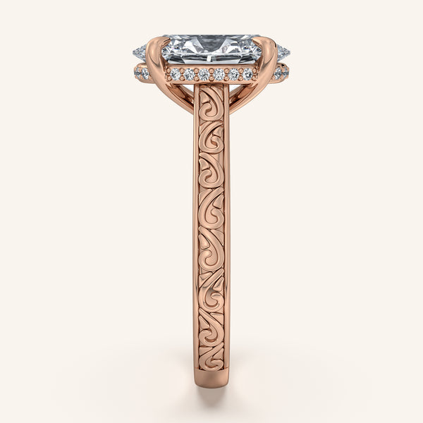 Oval Engraved Cathedral Engagement Ring | 18k Rose Gold
